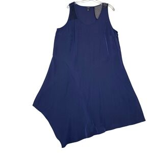 6th & LN Sleeveless Dress Womens 18 Navy Mesh Inset Asymmetric Hem Sharkbite